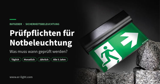 Rettungszeichenleuchte mit Fluchtweg-Piktogramm – Ratgeber zu Prüfpflichten für Notbeleuchtung